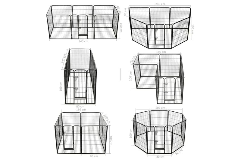 Løbegård Til Hunde 8 Paneler Stål 80 X 100 Sort - Sort - Sport & fritid - Til dyrene - Til hund - Hundemøbler