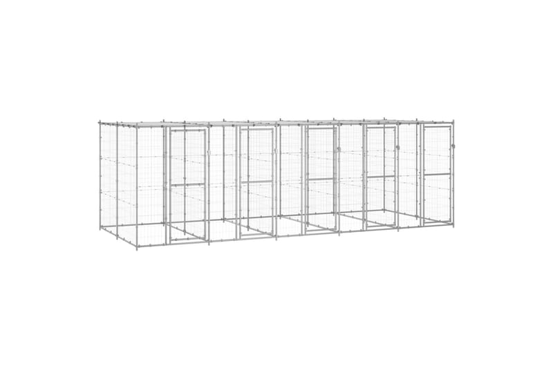 udendørs hundebur med tag 12,1 m² galvaniseret stål - Sølv - Sport & fritid - Til dyrene - Til hund - Hundemøbler