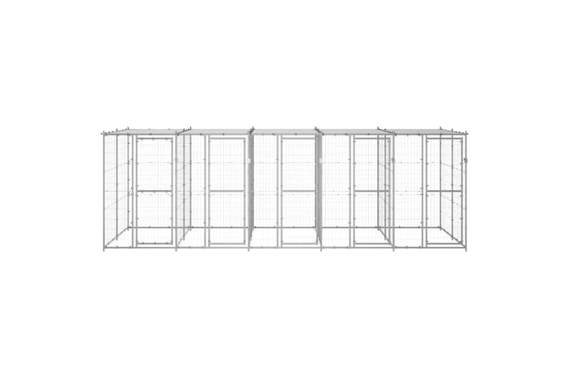 udendørs hundebur med tag 12,1 m² galvaniseret stål - Sølv - Sport & fritid - Til dyrene - Til hund - Hundemøbler