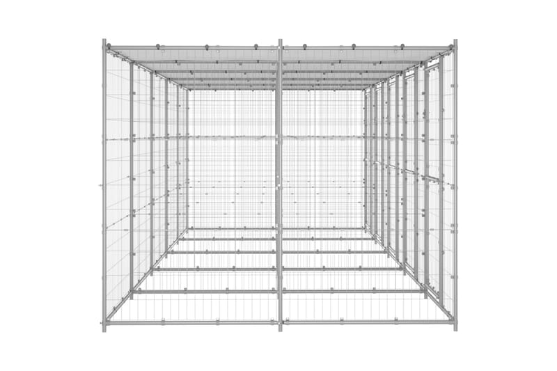 udendørs hundebur med tag 12,1 m² galvaniseret stål - Sølv - Sport & fritid - Til dyrene - Til hund - Hundemøbler