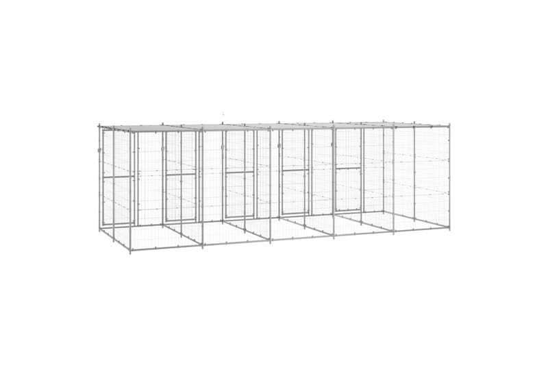 udendørs hundebur med tag 12,1 m² galvaniseret stål - Sølv - Sport & fritid - Til dyrene - Til hund - Hundemøbler