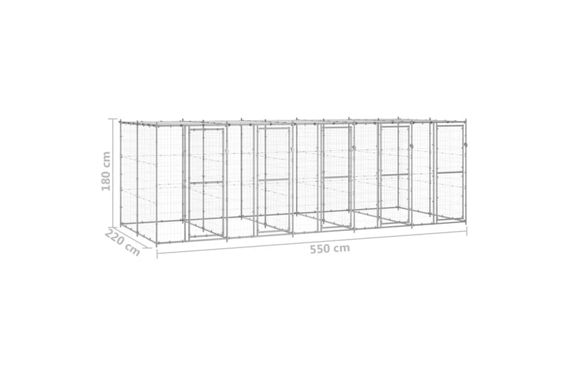 udendørs hundebur med tag 12,1 m² galvaniseret stål - Sølv - Hundemøbler - Hundelåge & hundehegn - Hundehus & hundegård