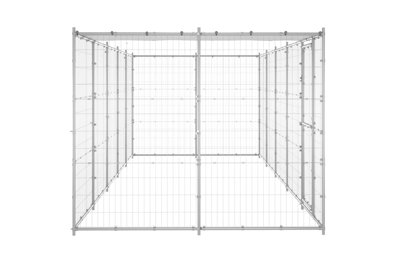 udendørs hundebur med tag 12,1 m² galvaniseret stål - Sølv - Sport & fritid - Til dyrene - Til hund - Hundemøbler