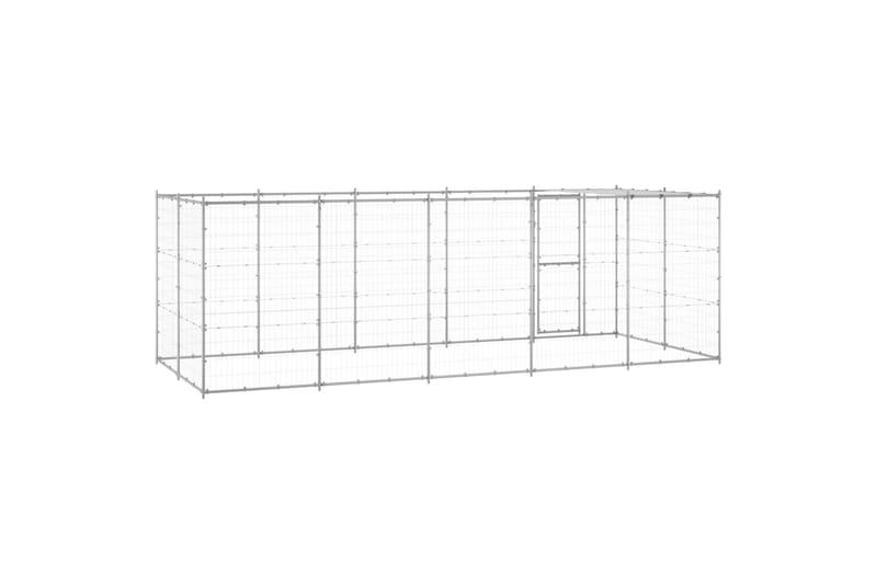 udendørs hundebur med tag 12,1 m² galvaniseret stål - Sølv - Sport & fritid - Til dyrene - Til hund - Hundemøbler