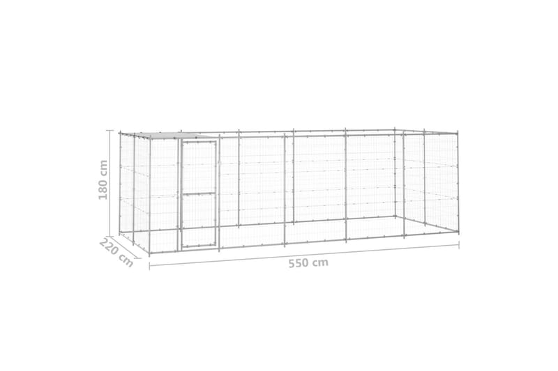 udendørs hundebur med tag 12,1 m² galvaniseret stål - Sølv - Sport & fritid - Til dyrene - Til hund - Hundemøbler