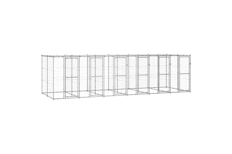 udendørs hundebur med tag 14,52 m² galvaniseret stål - Sølv - Sport & fritid - Til dyrene - Til hund - Hundemøbler