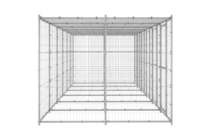udendørs hundebur med tag 14,52 m² galvaniseret stål - Sølv - Sport & fritid - Til dyrene - Til hund - Hundemøbler