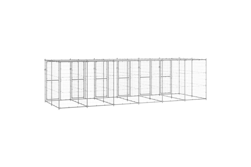 udendørs hundebur med tag 14,52 m² galvaniseret stål - Sølv - Sport & fritid - Til dyrene - Til hund - Hundemøbler