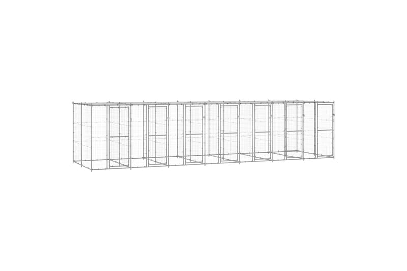 udendørs hundebur med tag 16,94 m² galvaniseret stål - Sølv - Sport & fritid - Til dyrene - Til hund - Hundemøbler