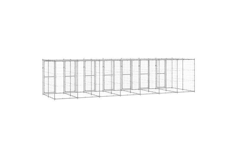 udendørs hundebur med tag 16,94 m² galvaniseret stål - Sølv - Sport & fritid - Til dyrene - Til hund - Hundemøbler