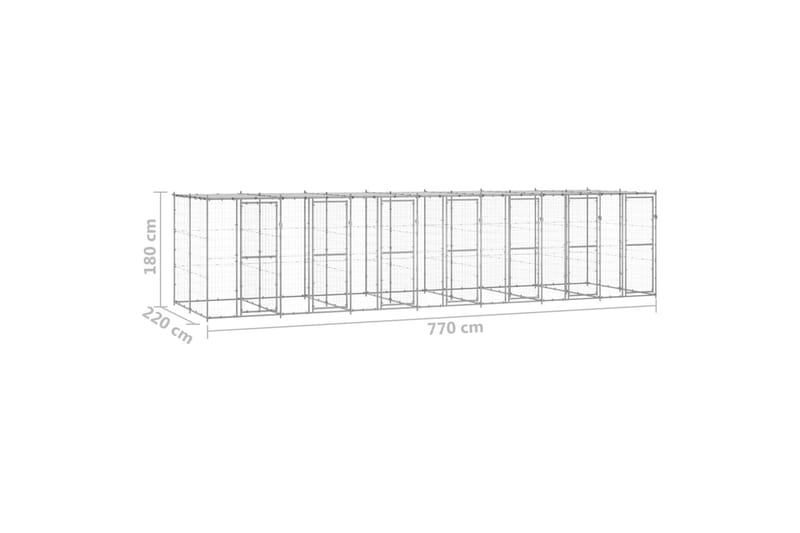 udendørs hundebur med tag 16,94 m² galvaniseret stål - Sølv - Sport & fritid - Til dyrene - Til hund - Hundemøbler