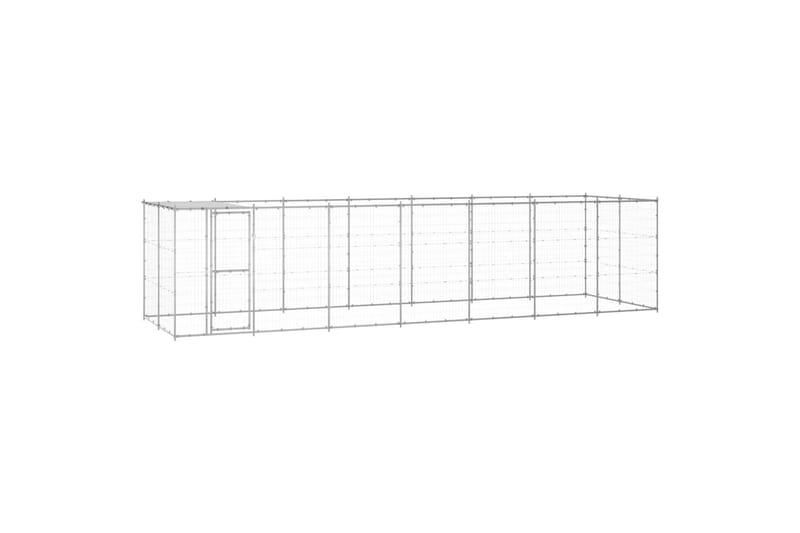 udendørs hundebur med tag 16,94 m² galvaniseret stål - Sølv - Sport & fritid - Til dyrene - Til hund - Hundemøbler