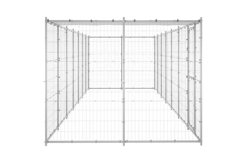 udendørs hundebur med tag 16,94 m² galvaniseret stål - Sølv - Sport & fritid - Til dyrene - Til hund - Hundemøbler