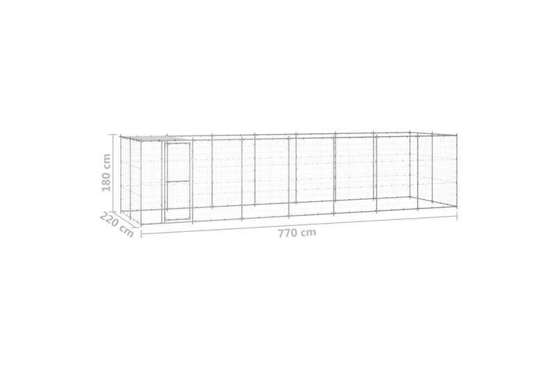 udendørs hundebur med tag 16,94 m² galvaniseret stål - Sølv - Sport & fritid - Til dyrene - Til hund - Hundemøbler
