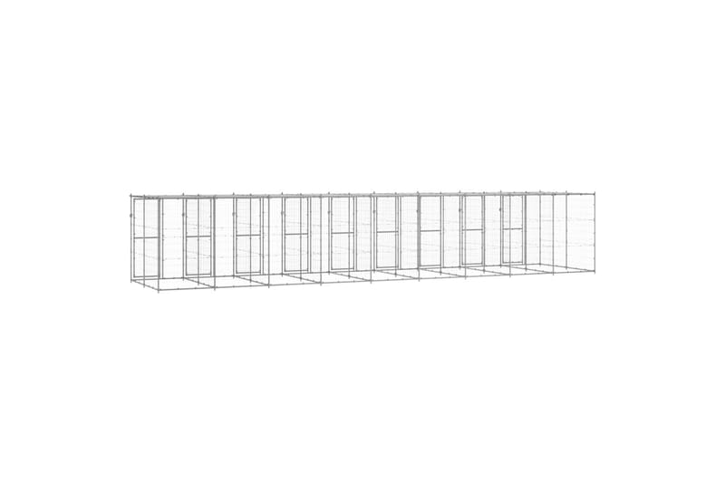 udendørs hundebur med tag 21,78 m² galvaniseret stål - Sølv - Sport & fritid - Til dyrene - Til hund - Hundemøbler