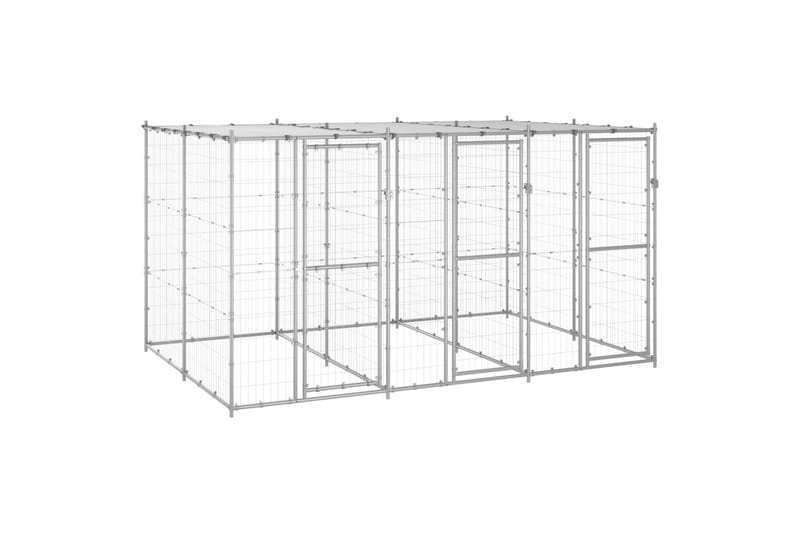 udendørs hundebur med tag 7,26 m² galvaniseret stål - Sølv - Sport & fritid - Til dyrene - Til hund - Hundemøbler