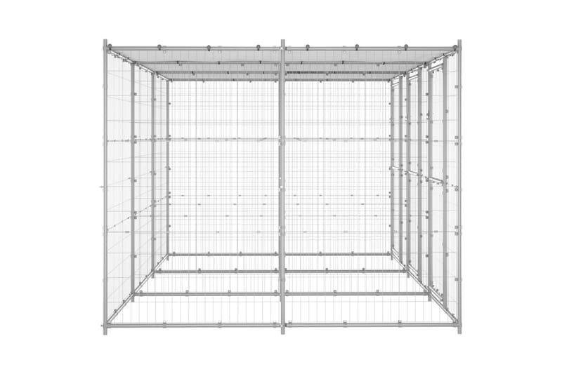udendørs hundebur med tag 7,26 m² galvaniseret stål - Sølv - Sport & fritid - Til dyrene - Til hund - Hundemøbler
