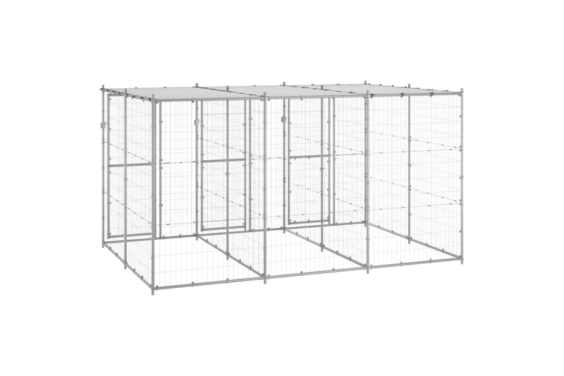 udendørs hundebur med tag 7,26 m² galvaniseret stål - Sølv - Sport & fritid - Til dyrene - Til hund - Hundemøbler