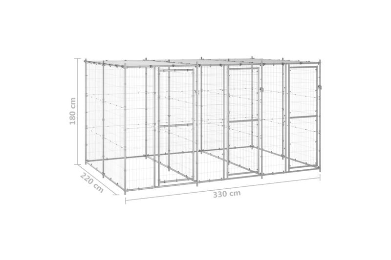 udendørs hundebur med tag 7,26 m² galvaniseret stål - Sølv - Sport & fritid - Til dyrene - Til hund - Hundemøbler