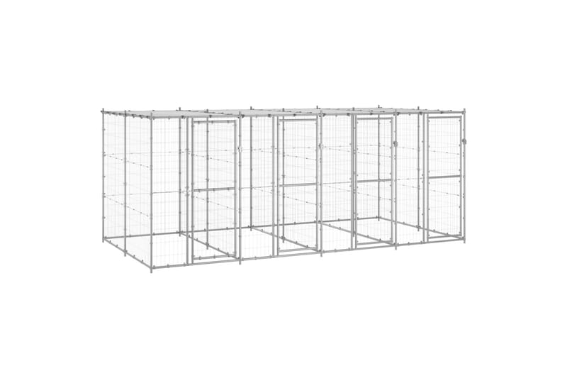 udendørs hundebur med tag 9,68 m² galvaniseret stål - Sølv - Sport & fritid - Til dyrene - Til hund - Hundemøbler
