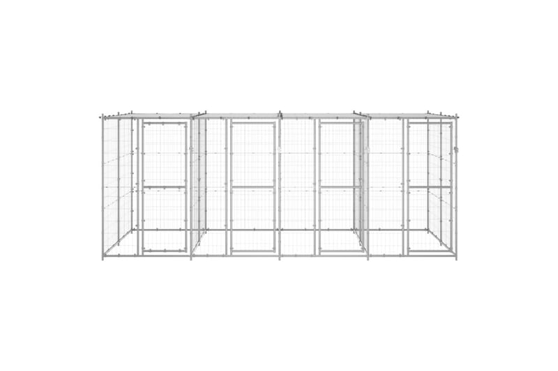 udendørs hundebur med tag 9,68 m² galvaniseret stål - Sølv - Sport & fritid - Til dyrene - Til hund - Hundemøbler