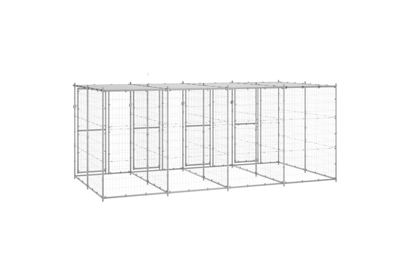 udendørs hundebur med tag 9,68 m² galvaniseret stål - Sølv - Sport & fritid - Til dyrene - Til hund - Hundemøbler
