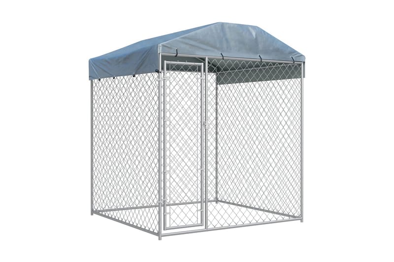 udendørs hundeløbegård med tag 193x193x225 cm - Sølv - Sport & fritid - Til dyrene - Til hund - Hundemøbler