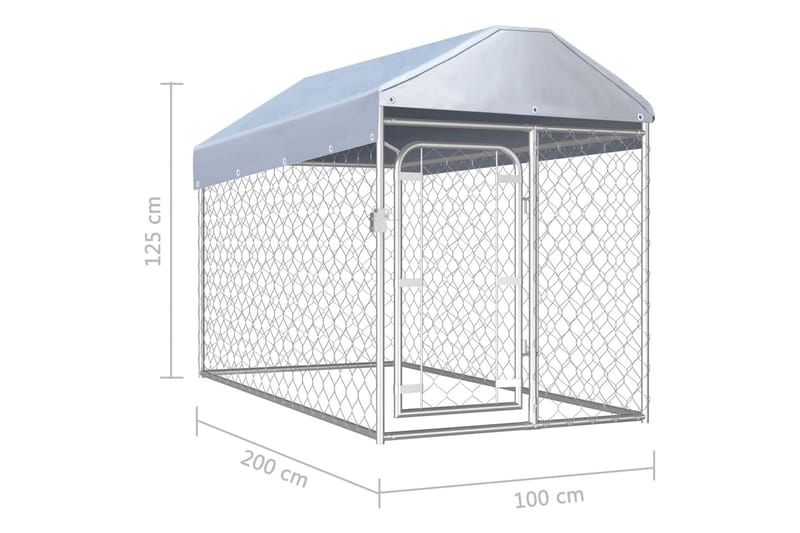 udendørs hundeløbegård med tag 200x100x125 cm - Sølv - Sport & fritid - Til dyrene - Til hund - Hundemøbler