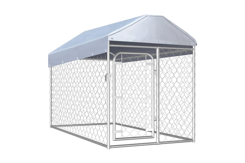 udendørs hundeløbegård med tag 200x100x125 cm - Sølv - Sport & fritid - Til dyrene - Til hund - Hundemøbler