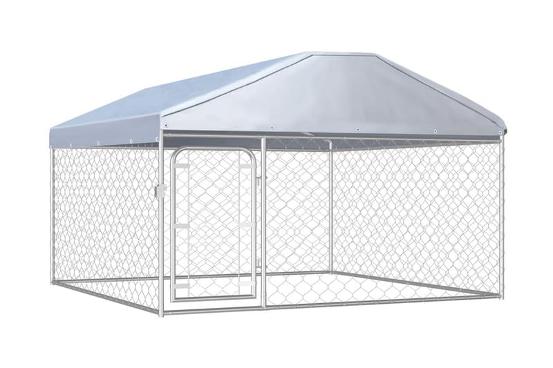 udendørs hundeløbegård med tag 200x200x135 cm - Sølv - Sport & fritid - Til dyrene - Til hund - Hundemøbler