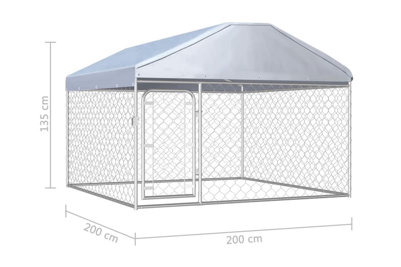 udendørs hundeløbegård med tag 200x200x135 cm - Sølv - Sport & fritid - Til dyrene - Til hund - Hundemøbler