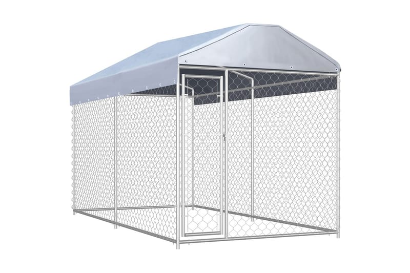 udendørs hundeløbegård med tag 382x192x225 cm - Sølv - Sport & fritid - Til dyrene - Til hund - Hundemøbler