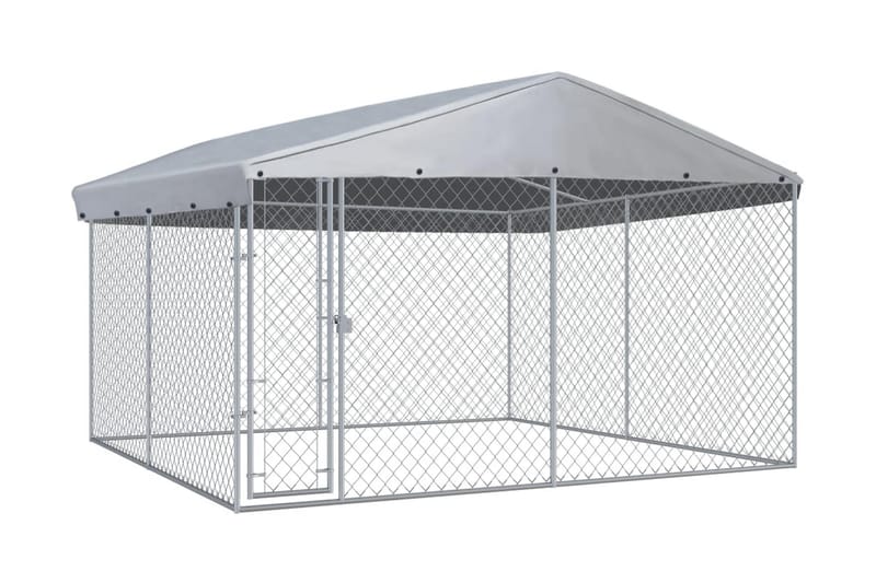 udendørs hundeløbegård med tag 382x382x225 cm - Sølv - Sport & fritid - Til dyrene - Til hund - Hundemøbler