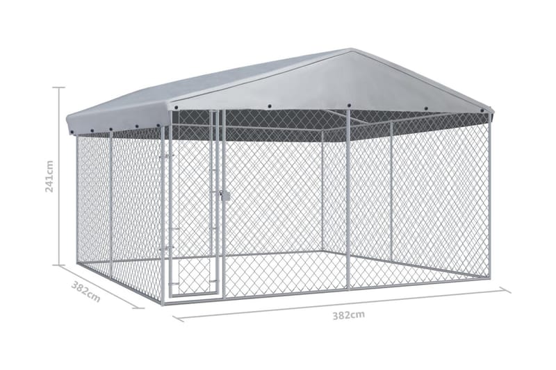 udendørs hundeløbegård med tag 382x382x225 cm - Sølv - Sport & fritid - Til dyrene - Til hund - Hundemøbler
