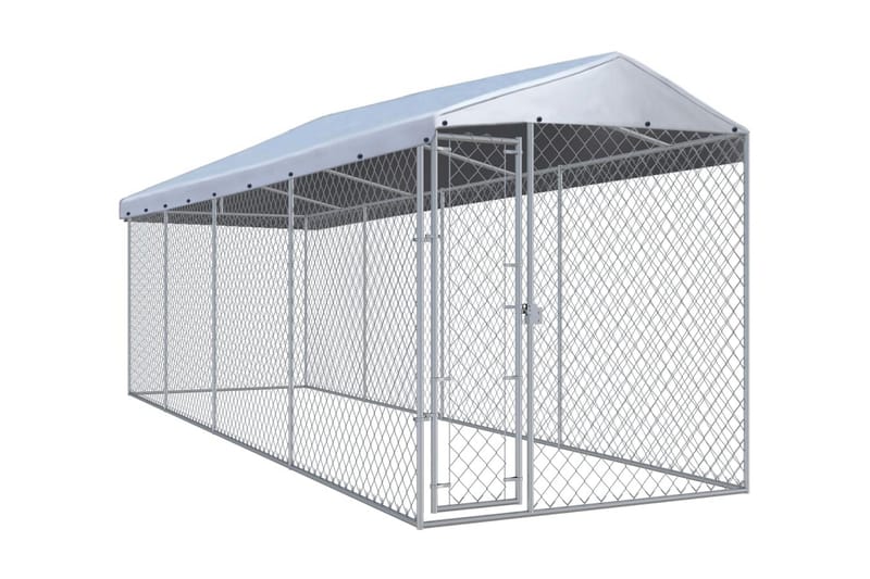 udendørs hundeløbegård med tag 760x190x225 cm - Sølv - Sport & fritid - Til dyrene - Til hund - Hundemøbler