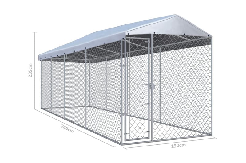 udendørs hundeløbegård med tag 760x190x225 cm - Sølv - Sport & fritid - Til dyrene - Til hund - Hundemøbler