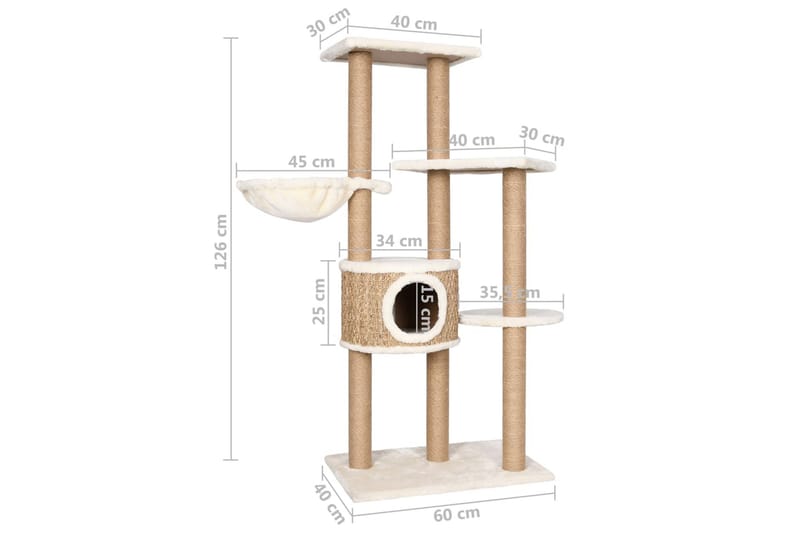 kradsetræ med kradsestolpe 126 cm søgræs - Beige - Sport & fritid - Til dyrene - Kat - Kattemøbler