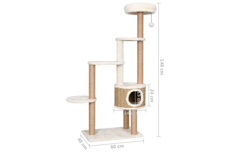 kradsetræ med luksushynde og kradsestolpe 148 cm søgræs - Beige - Kattemøbler - Kradsetræer & kradsemøbler