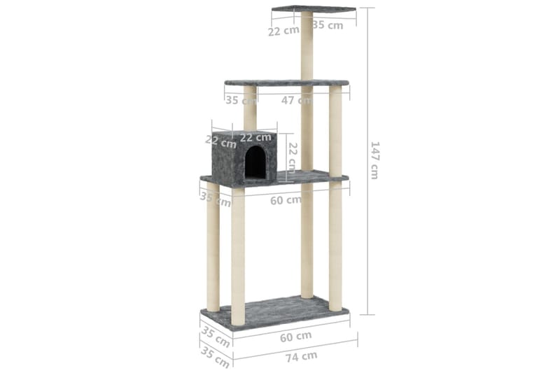 kradsetræ med sisalkradsestolper 147 cm mørkegrå - Grå - Kradsetræer & kradsemøbler - Kattemøbler