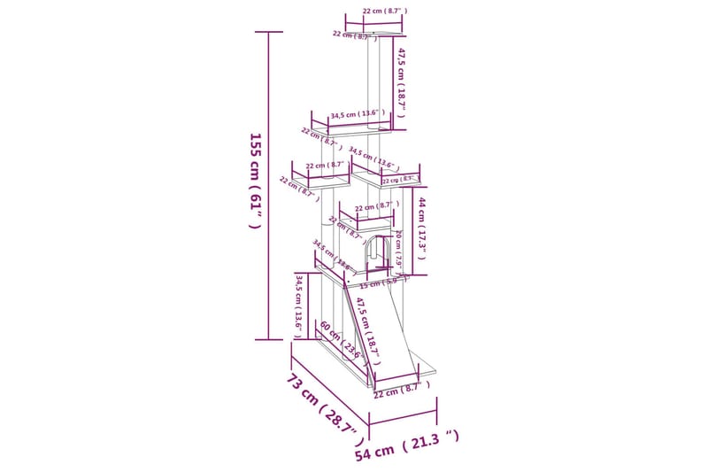kradsetræ med sisalkradsestolper 155 cm cremefarvet - Creme - Kradsetræer & kradsemøbler - Kattemøbler