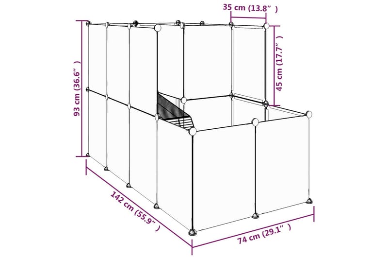 beBasic lille dyrebur 142x74x93 cm PP og stål transparent - gennemsigtig - Kaninbur & kaninhus