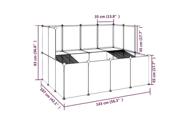 beBasic lille dyrebur 143x107x93 cm PP og stål transparent - gennemsigtig - Kaninbur & kaninhus