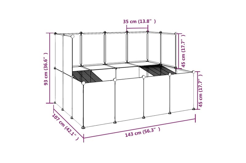 beBasic lille dyrebur 143x107x93 cm PP og stål sort - Sort - Kaninbur & kaninhus