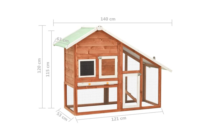 Kaninbur 140x63x120 cm massivt fyrretræ - Brun - Sport & fritid - Til dyrene - Smådyr - Bure smådyr - Kaninbur & kaninhus