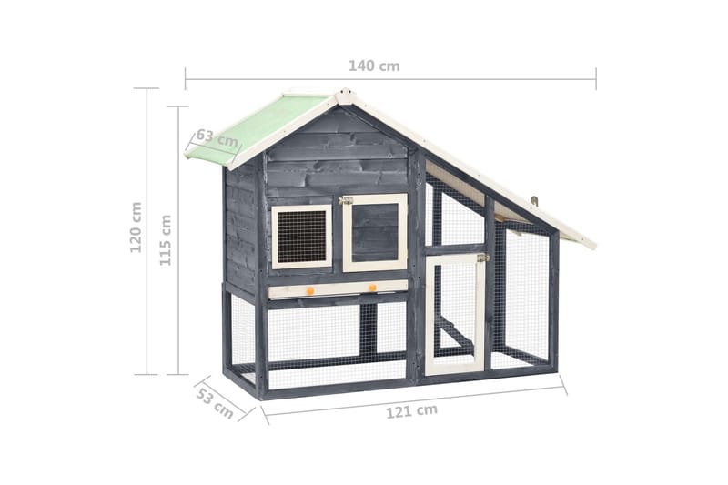 Kaninbur 140x63x120 cm massivt fyrretræ grå og hvid - Grå - Sport & fritid - Til dyrene - Smådyr - Bure smådyr - Kaninbur & kaninhus
