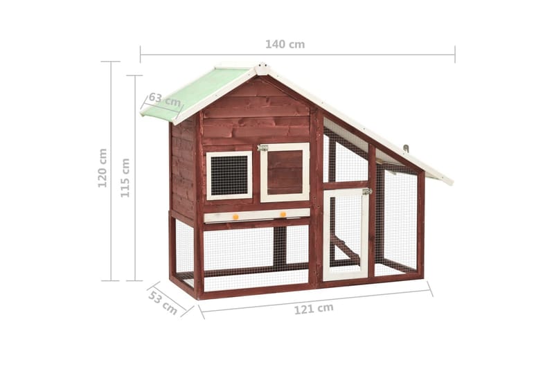 Kaninbur 140x63x120 cm massivt fyrretræ mokka og hvid - Sport & fritid - Til dyrene - Smådyr - Bure smådyr - Kaninbur & kaninhus