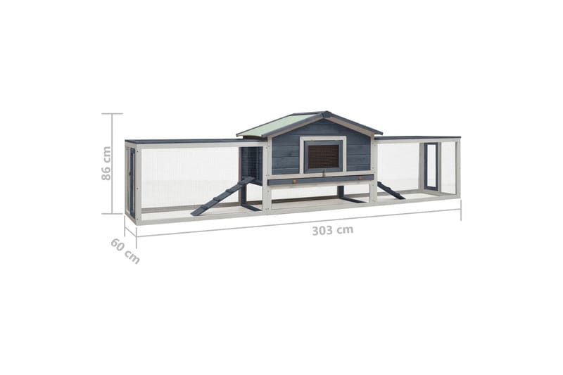 Kaninbur 303x60x86 cm Massivt Fyrre- Og Grantræ Grå - Grå - Sport & fritid - Til dyrene - Smådyr - Bure smådyr - Kaninbur & kaninhus