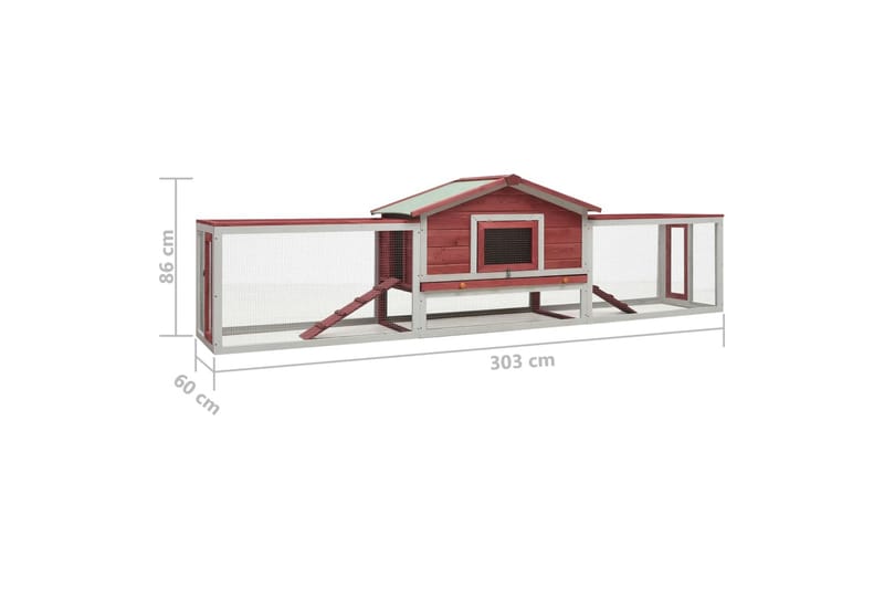 Kaninbur 303x60x86 cm Massivt Fyrretræ Og Grantræ Rød - Rød - Sport & fritid - Til dyrene - Smådyr - Bure smådyr - Kaninbur & kaninhus