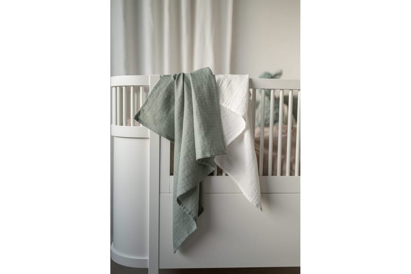 Muslinwrap 2-pak - Hvid/Grøn (70 x 70 cm) - Tekstiler - Børnetekstiler