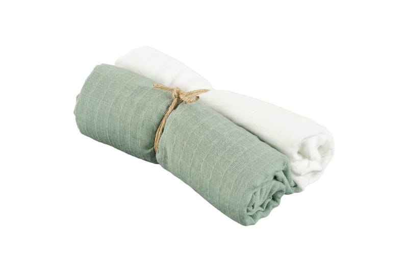 Muslinwrap 2-pak, Hvid/Grøn (70 x 70 cm)